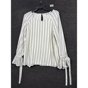Rose & Olive Blouse Womens Size M Ivory Striped Long Sleeve Round Neck Casual